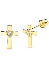 delightful mini gold heart cross earrings for babies